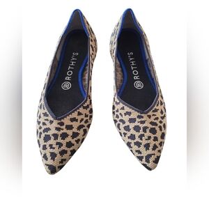 Rothy's, The Ballet Point, Flats, Black + Tan Leopard Print W/Blue Accent, W Sz8